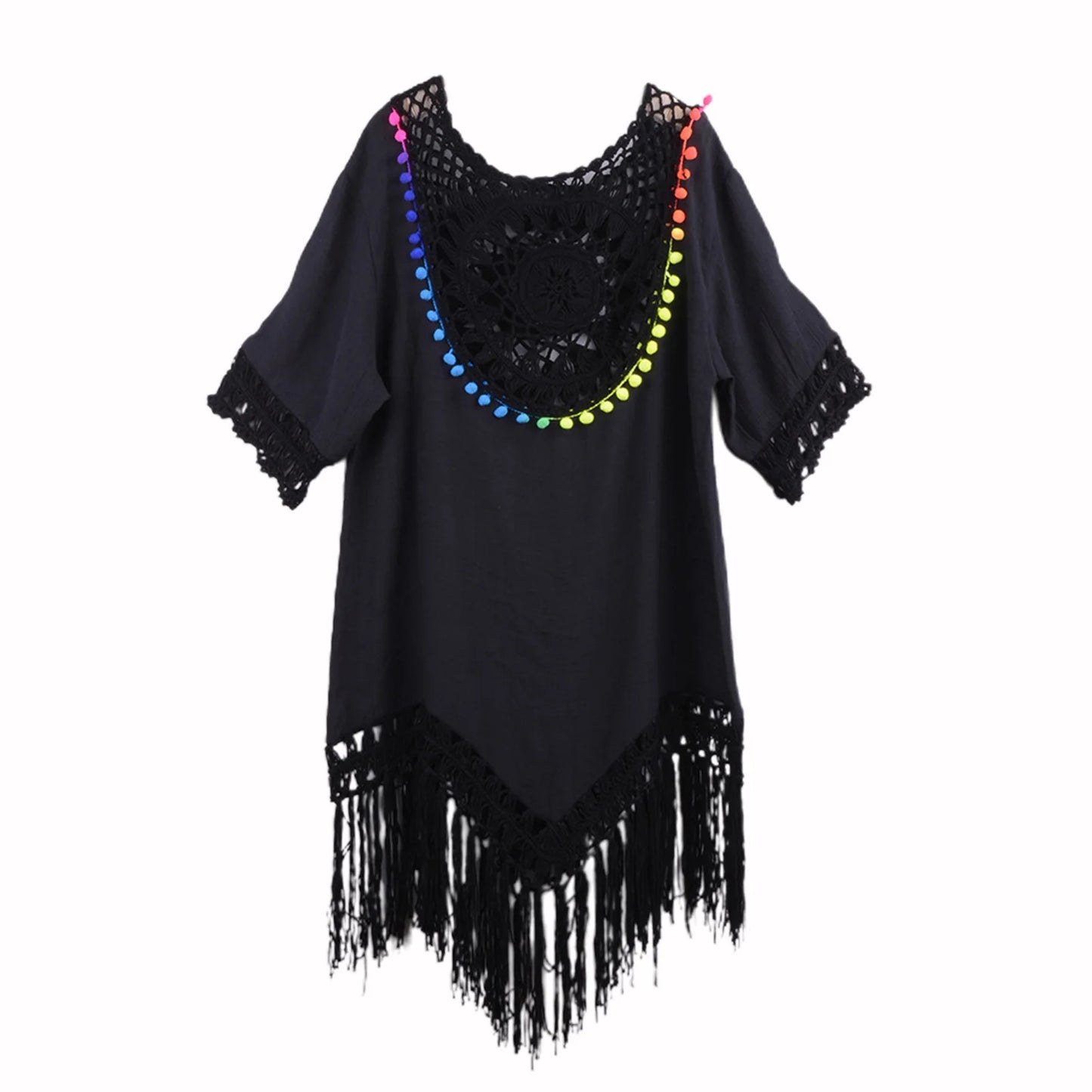 Swimsuit Cover Up Loose fitting Tunic with colorful embroidery