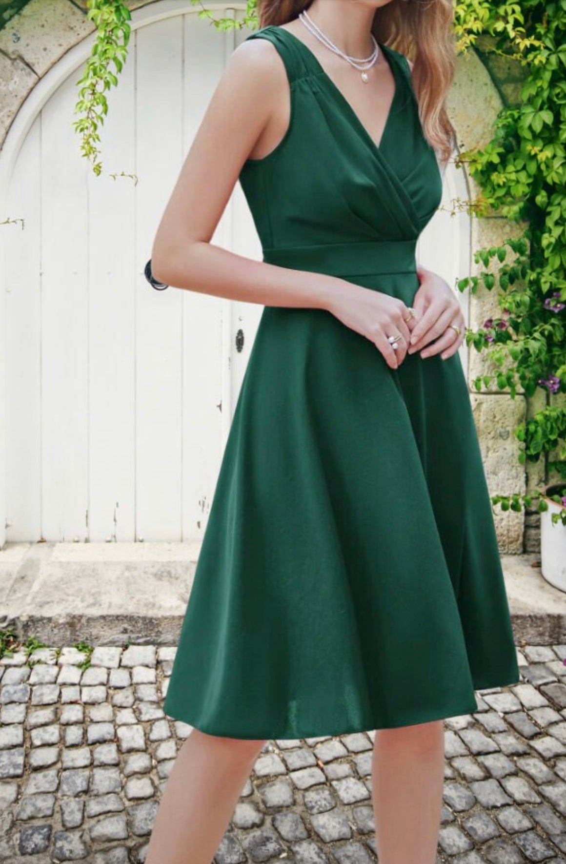 Satin sleeveless and v neck semi formal dress