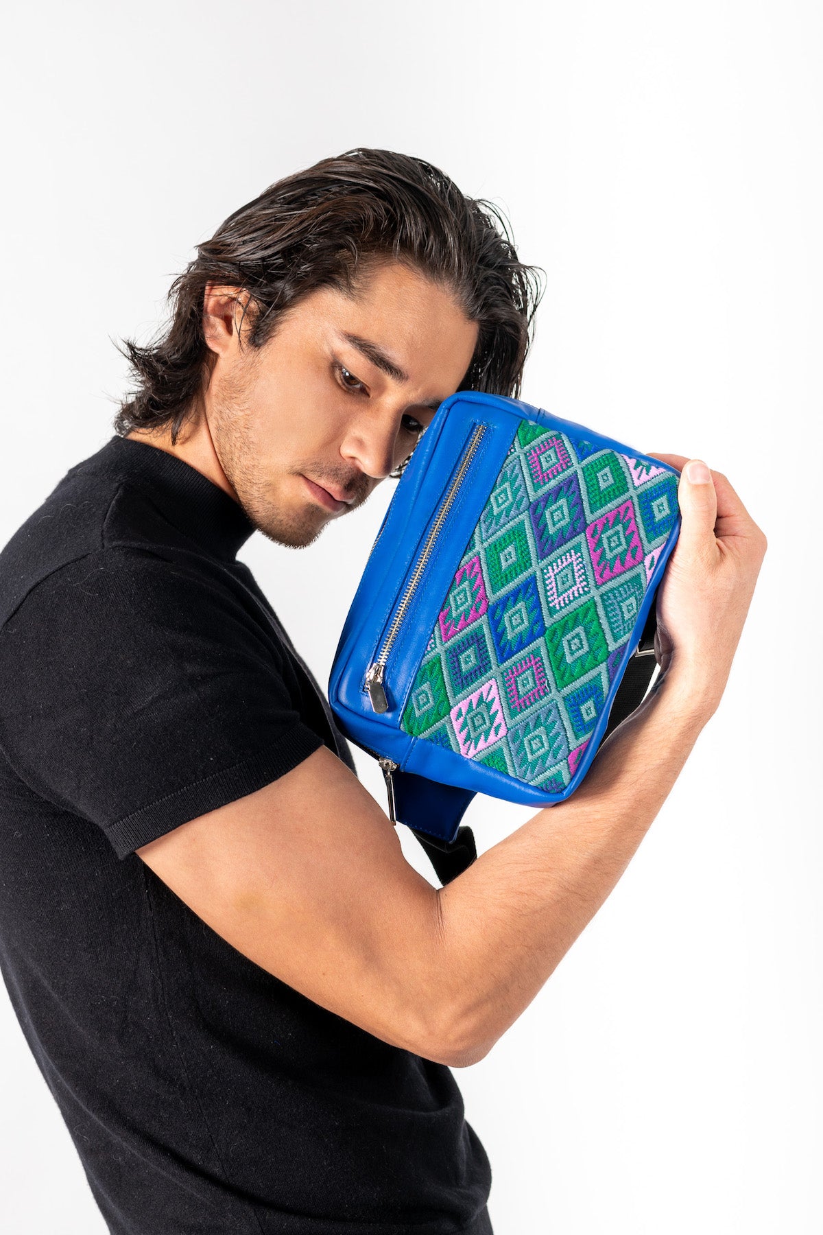 Blue Unisex Leather Belt Bag