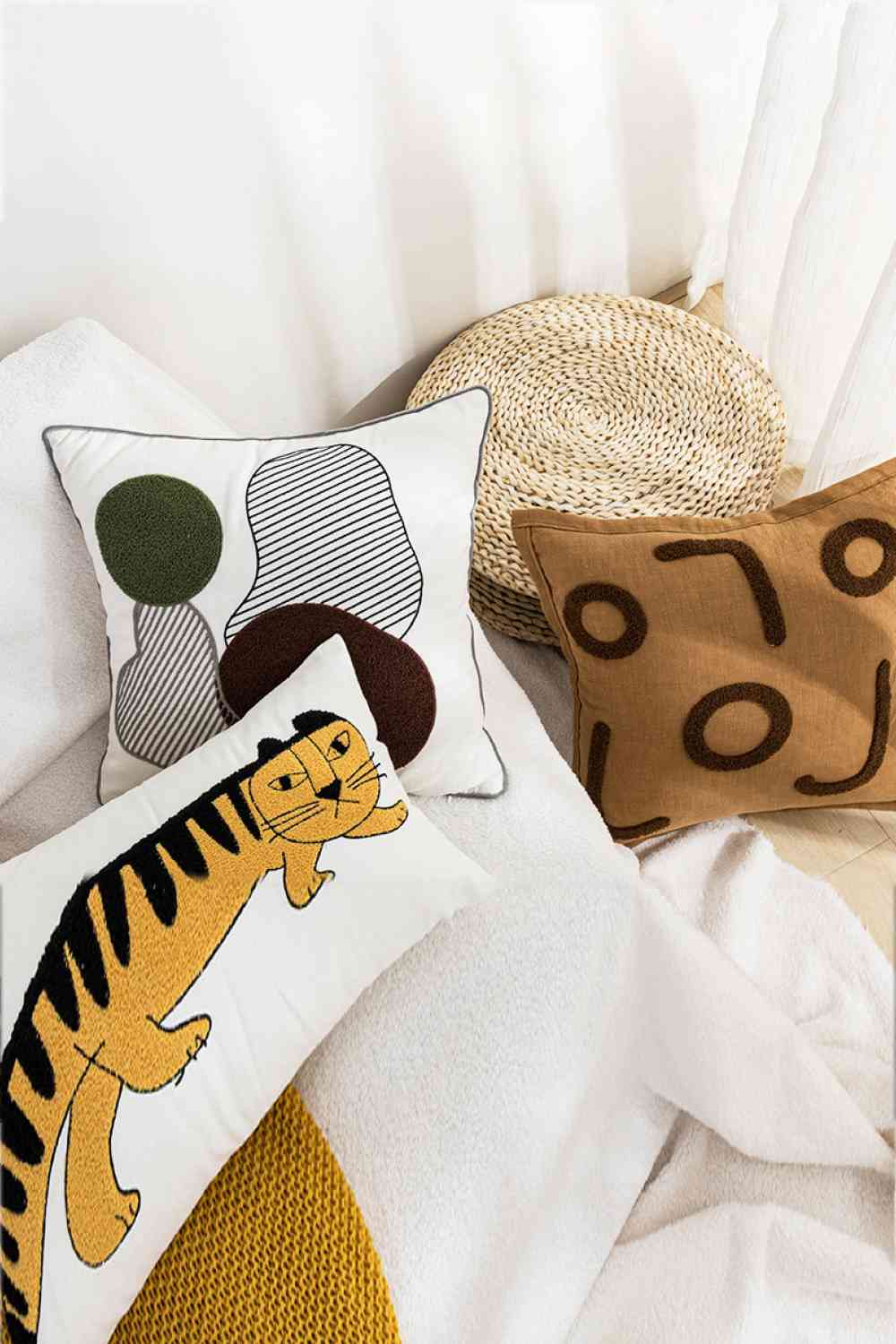 3-Pack Punch-Needle Embroidery Decorative Throw Pillow Cases
