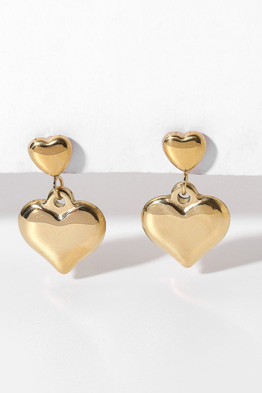 14K Gold Plated Double Heart Stud Earrings