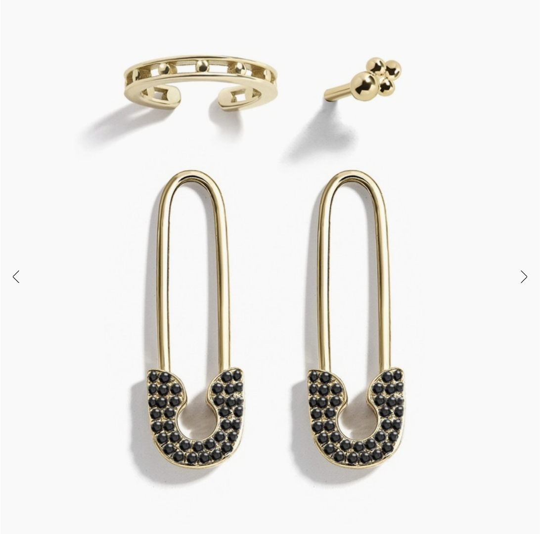 Modern Safety pin Swarovski earrings set