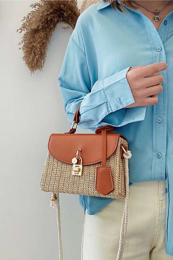 Shoulder and crossbody rattan mini bag