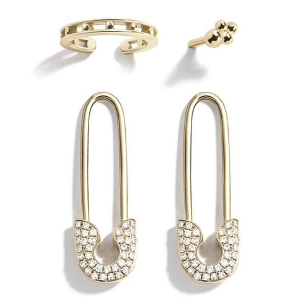 White Safety pin Swarovski earrings set