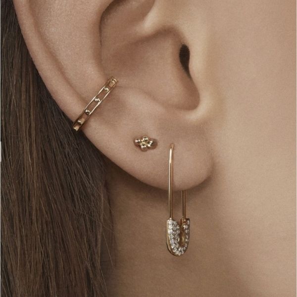 White Safety pin Swarovski earrings set